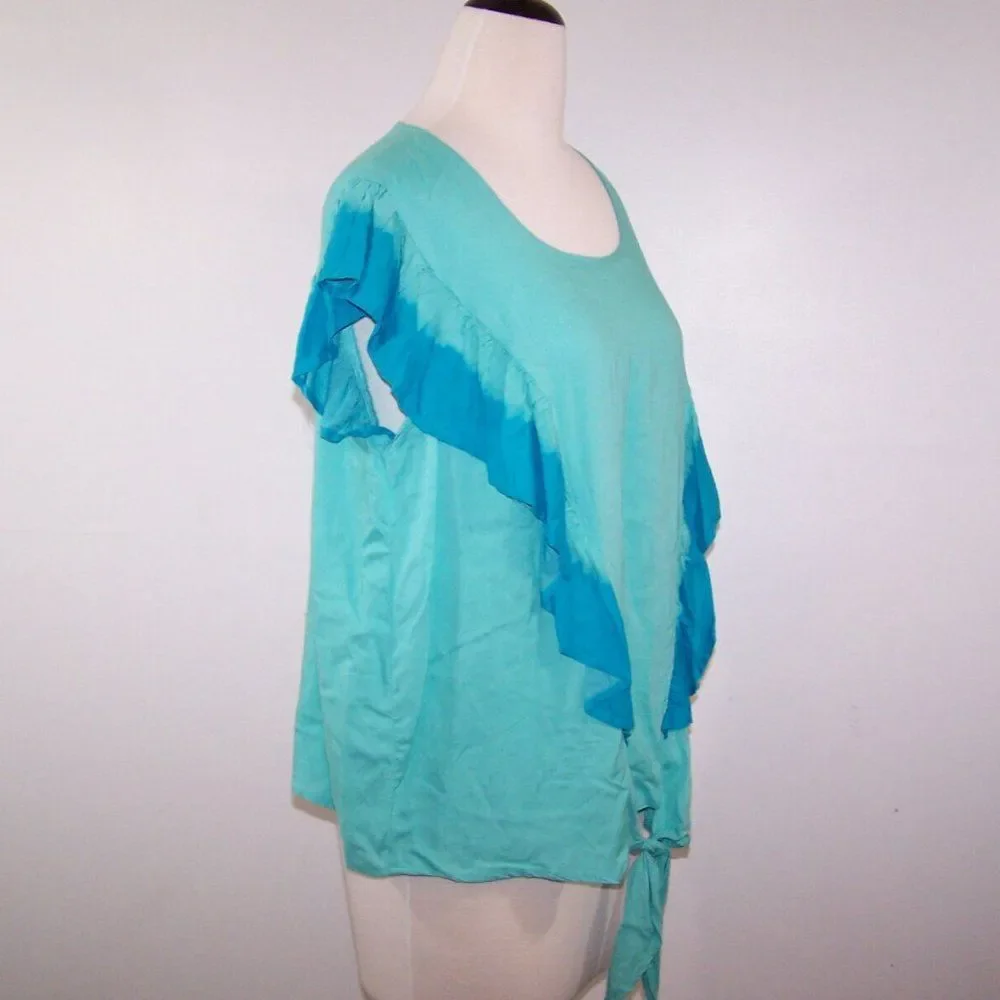 A.N.A Shirt Top XL Boho Tie Dye Ruffle Tie Front Keyhole Hippie Blouse New - Picture 7 of 10